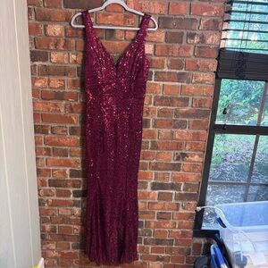 Crystal Doll womens sequin mermaid skirt formal event prom dress burgundy 4